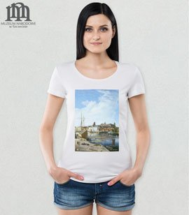 Koszulka damska z nadrukiem obrazu -Widok Szczecina z Łasztowni na zamek i kościół św. Jakuba