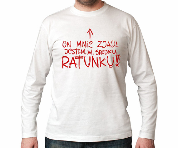 Koszulka z nadrukiem - On mnie zjadł, jestem w środku. Ratunku!