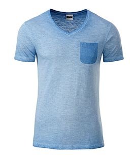 Koszulka męska  V-neck vintage z kieszonką - Organic