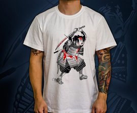 Koszulki z nadrukiem - Podirytowany Samuraj  -kolor kremowy ecru