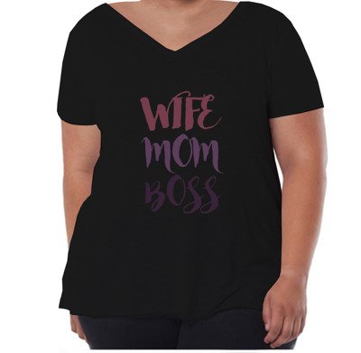 T-shirt z nadrukiem - Wife Mom Boss (rozm. 44-52)